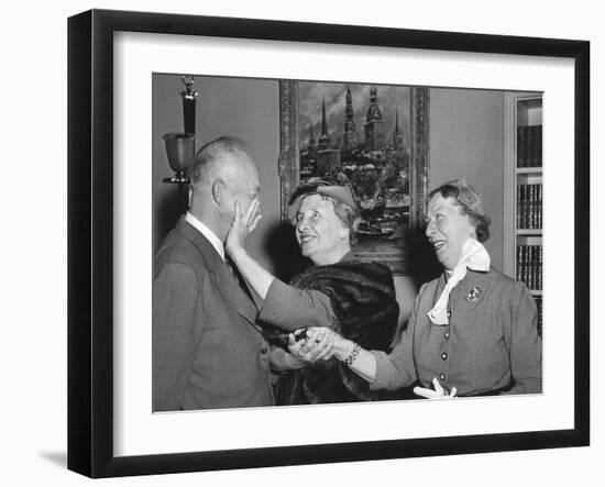 President Eisenhower with Helen Keller and Her Aide Polly Thompson-null-Framed Photo