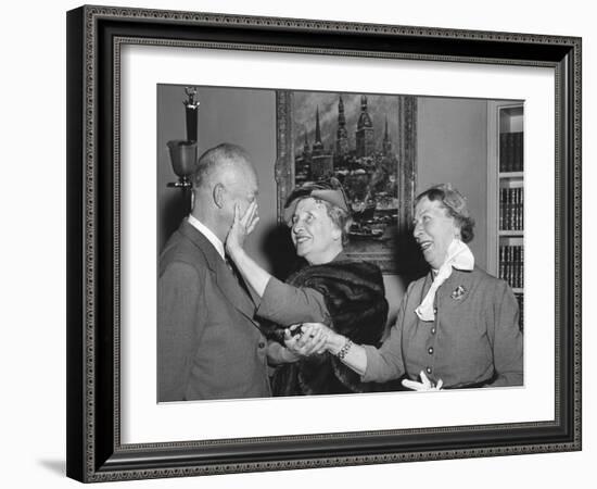 President Eisenhower with Helen Keller and Her Aide Polly Thompson-null-Framed Photo