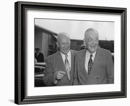 President Eisenhower with Secretary of State John Foster Dulles at Washington Airport-null-Framed Photo