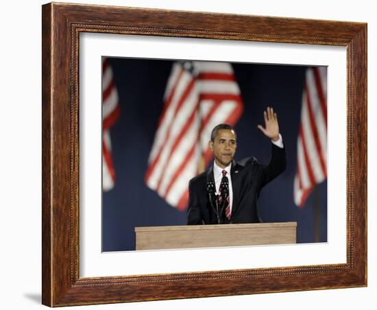 President-Elect Barack Obama Acceptance Speech, Grant Park, Chicago, Illinois, Nov 4, 2008-null-Framed Photographic Print