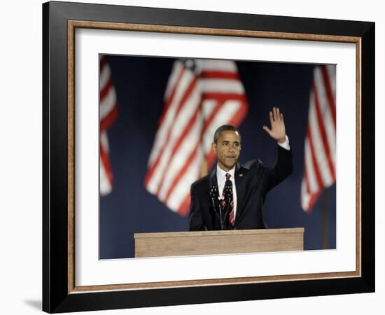 President-Elect Barack Obama Acceptance Speech, Grant Park, Chicago, Illinois, Nov 4, 2008-null-Framed Photographic Print