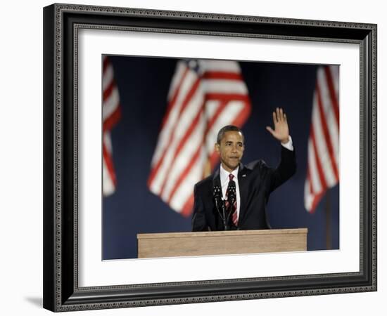 President-Elect Barack Obama Acceptance Speech, Grant Park, Chicago, Illinois, Nov 4, 2008-null-Framed Photographic Print