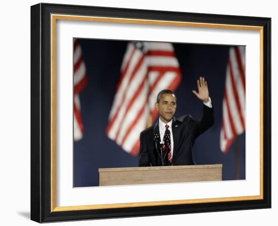 President-Elect Barack Obama Acceptance Speech, Grant Park, Chicago, Illinois, Nov 4, 2008-null-Framed Photographic Print