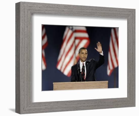 President-Elect Barack Obama Acceptance Speech, Grant Park, Chicago, Illinois, Nov 4, 2008-null-Framed Photographic Print