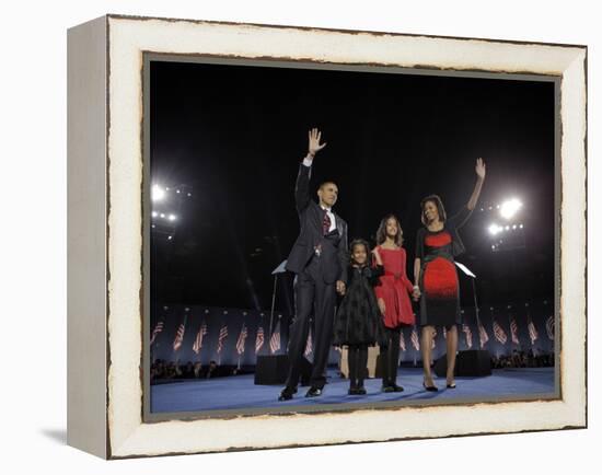 President-Elect Barack Obama and His Family Wave at the Election Night Rally in Chicago-null-Framed Premier Image Canvas