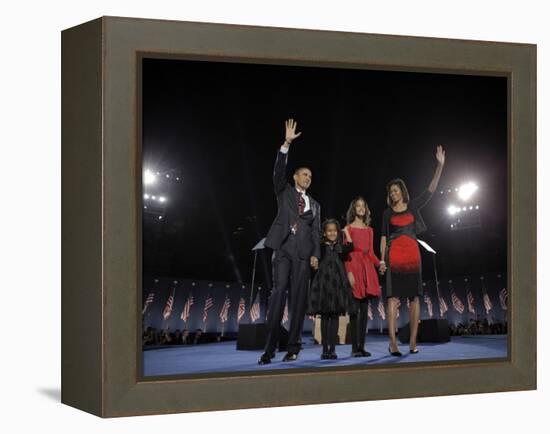 President-Elect Barack Obama and His Family Wave at the Election Night Rally in Chicago-null-Framed Premier Image Canvas