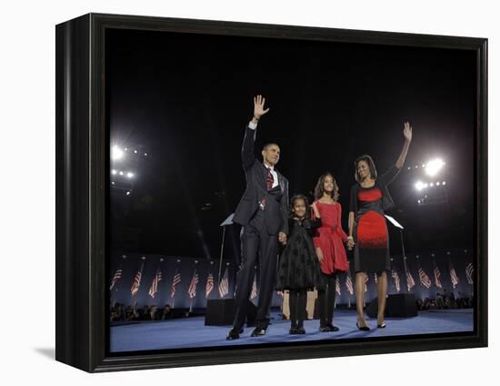 President-Elect Barack Obama and His Family Wave at the Election Night Rally in Chicago-null-Framed Premier Image Canvas