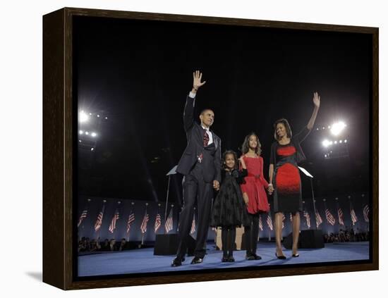 President-Elect Barack Obama and His Family Wave at the Election Night Rally in Chicago-null-Framed Premier Image Canvas