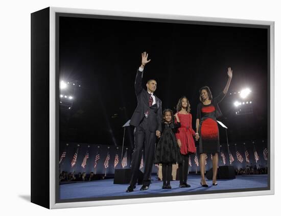 President-Elect Barack Obama and His Family Wave at the Election Night Rally in Chicago-null-Framed Premier Image Canvas