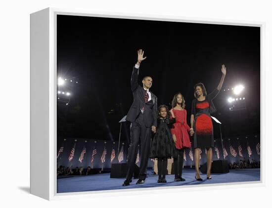 President-Elect Barack Obama and His Family Wave at the Election Night Rally in Chicago-null-Framed Premier Image Canvas