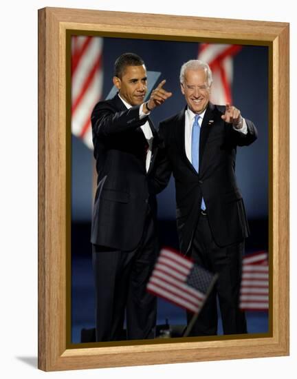 President-Elect Barack Obama and VP Joe Biden after Acceptance Speech, Nov 4, 2008-null-Framed Premier Image Canvas