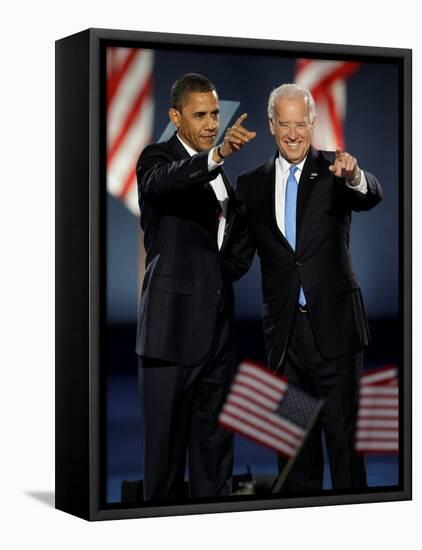 President-Elect Barack Obama and VP Joe Biden after Acceptance Speech, Nov 4, 2008-null-Framed Premier Image Canvas