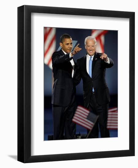 President-Elect Barack Obama and VP Joe Biden after Acceptance Speech, Nov 4, 2008-null-Framed Photographic Print