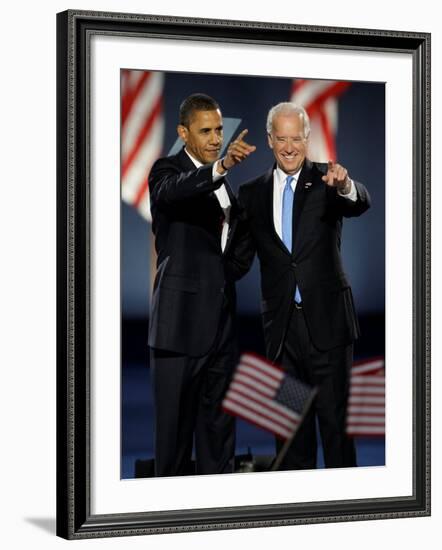 President-Elect Barack Obama and VP Joe Biden after Acceptance Speech, Nov 4, 2008-null-Framed Photographic Print