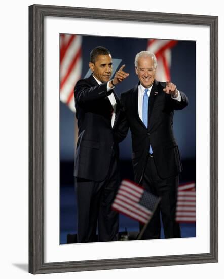 President-Elect Barack Obama and VP Joe Biden after Acceptance Speech, Nov 4, 2008-null-Framed Photographic Print