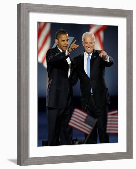 President-Elect Barack Obama and VP Joe Biden after Acceptance Speech, Nov 4, 2008-null-Framed Photographic Print