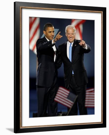 President-Elect Barack Obama and VP Joe Biden after Acceptance Speech, Nov 4, 2008-null-Framed Photographic Print