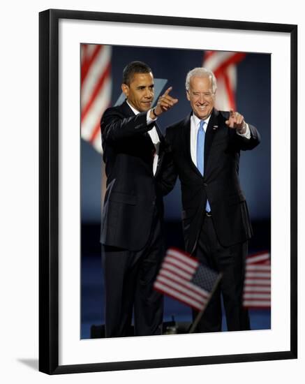 President-Elect Barack Obama and VP Joe Biden after Acceptance Speech, Nov 4, 2008-null-Framed Photographic Print