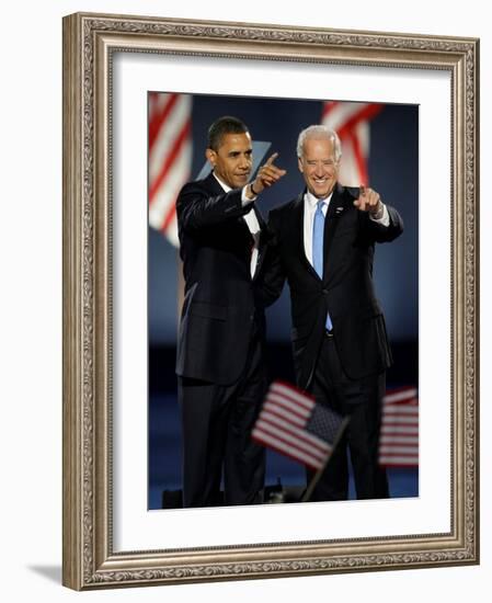 President-Elect Barack Obama and VP Joe Biden after Acceptance Speech, Nov 4, 2008-null-Framed Photographic Print