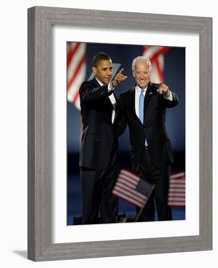 President-Elect Barack Obama and VP Joe Biden after Acceptance Speech, Nov 4, 2008-null-Framed Photographic Print