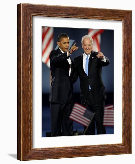 President-Elect Barack Obama and VP Joe Biden after Acceptance Speech, Nov 4, 2008-null-Framed Photographic Print