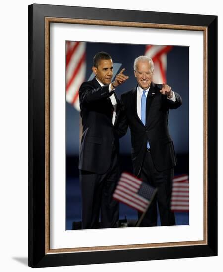 President-Elect Barack Obama and VP Joe Biden after Acceptance Speech, Nov 4, 2008-null-Framed Photographic Print