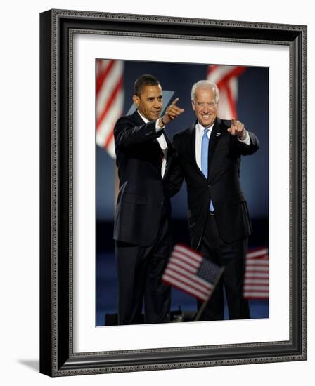 President-Elect Barack Obama and VP Joe Biden after Acceptance Speech, Nov 4, 2008-null-Framed Photographic Print