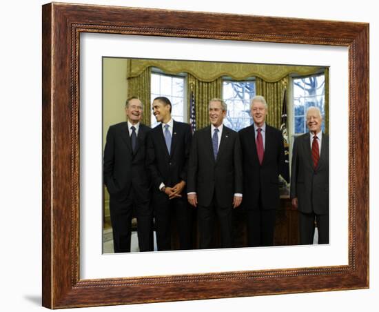 President-Elect Barack Obama is Welcomed by President George W. Bush for a Meeting at White House-null-Framed Photographic Print