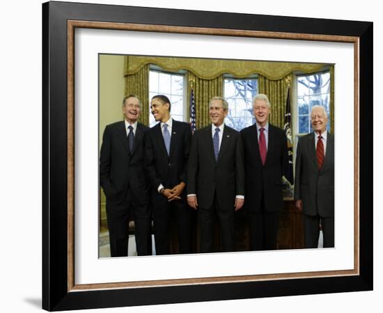 President-Elect Barack Obama is Welcomed by President George W. Bush for a Meeting at White House-null-Framed Photographic Print