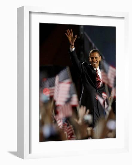 President-Elect Barack Obama Walking onto Stage to Deliver Acceptance Speech, Nov 4, 2008-null-Framed Photographic Print