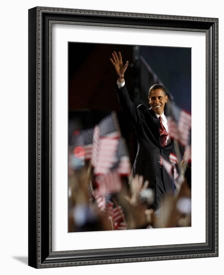 President-Elect Barack Obama Walking onto Stage to Deliver Acceptance Speech, Nov 4, 2008-null-Framed Photographic Print