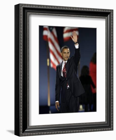 President-Elect Barack Obama Waves after Acceptance Speech, Nov 4, 2008-null-Framed Photographic Print