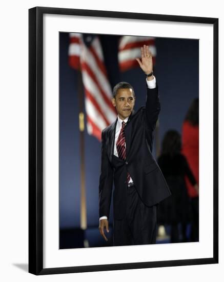 President-Elect Barack Obama Waves after Acceptance Speech, Nov 4, 2008-null-Framed Photographic Print