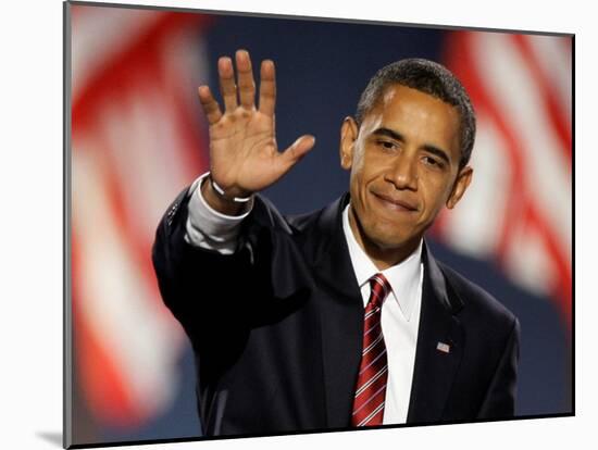 President-Elect Barack Obama Waves after Acceptance Speech, Nov 4, 2008-null-Mounted Photographic Print