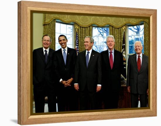 President-elect Barack Obama with All Living Presidents Smiling, January 7, 2009-null-Framed Premier Image Canvas