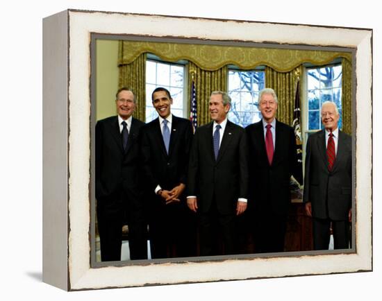President-elect Barack Obama with All Living Presidents Smiling, January 7, 2009-null-Framed Premier Image Canvas