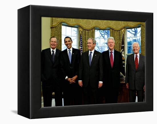 President-elect Barack Obama with All Living Presidents Smiling, January 7, 2009-null-Framed Premier Image Canvas