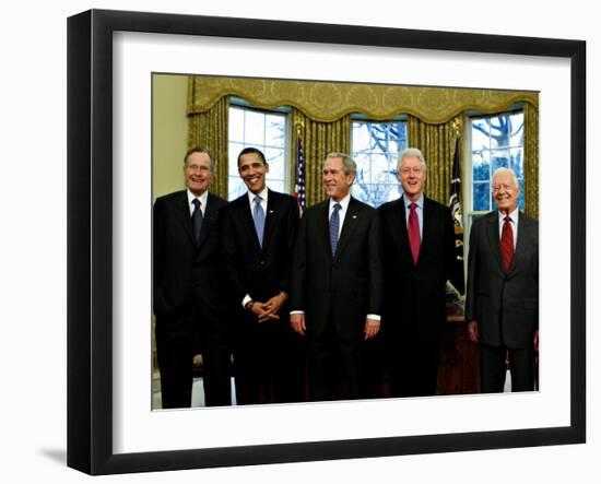 President-elect Barack Obama with All Living Presidents Smiling, January 7, 2009-null-Framed Photographic Print