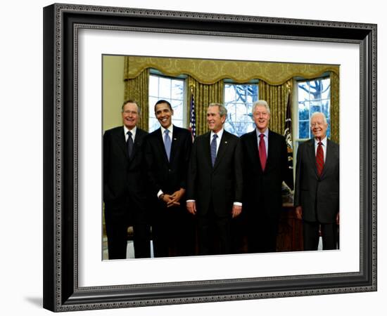 President-elect Barack Obama with All Living Presidents Smiling, January 7, 2009-null-Framed Photographic Print