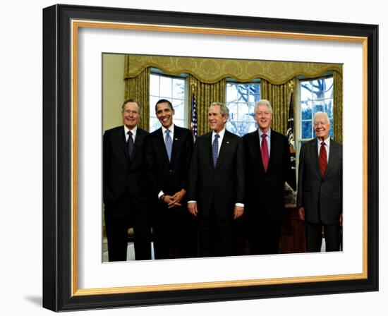 President-elect Barack Obama with All Living Presidents Smiling, January 7, 2009-null-Framed Photographic Print