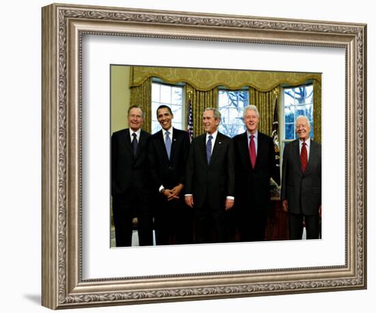 President-elect Barack Obama with All Living Presidents Smiling, January 7, 2009-null-Framed Photographic Print