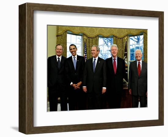 President-elect Barack Obama with All Living Presidents Smiling, January 7, 2009-null-Framed Photographic Print