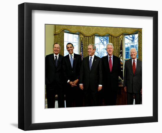 President-elect Barack Obama with All Living Presidents Smiling, January 7, 2009-null-Framed Photographic Print