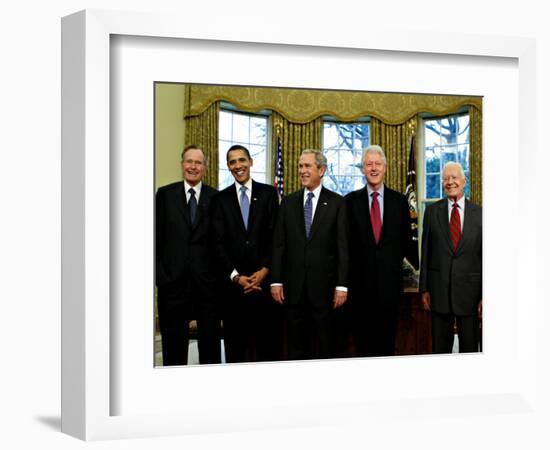 President-elect Barack Obama with All Living Presidents Smiling, January 7, 2009-null-Framed Photographic Print