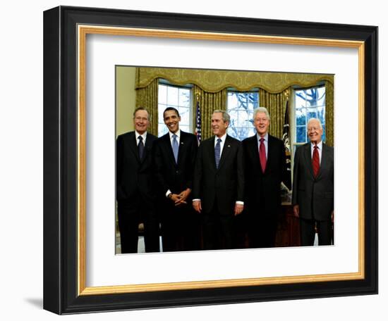 President-elect Barack Obama with All Living Presidents Smiling, January 7, 2009-null-Framed Photographic Print