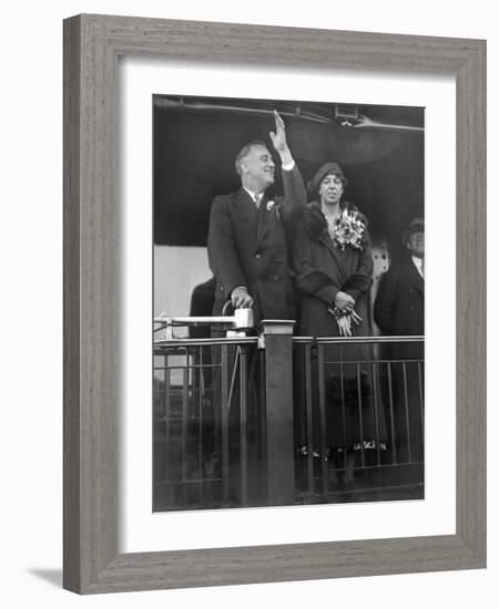 President-Elect Franklin Roosevelt and Wife Eleanor on the Rear Platform of His Special Train Car-null-Framed Photo