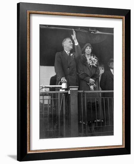 President-Elect Franklin Roosevelt and Wife Eleanor on the Rear Platform of His Special Train Car-null-Framed Photo