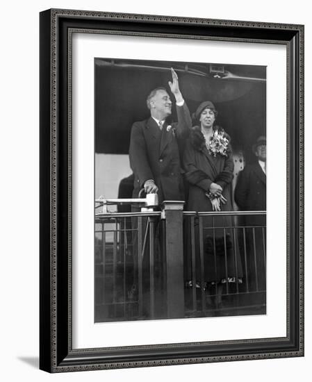 President-Elect Franklin Roosevelt and Wife Eleanor on the Rear Platform of His Special Train Car-null-Framed Photo