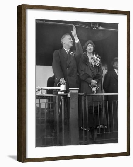 President-Elect Franklin Roosevelt and Wife Eleanor on the Rear Platform of His Special Train Car-null-Framed Photo