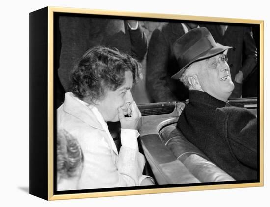 President Franklin and Eleanor Roosevelt During Informal Press Conference at Warms Springs, Georgia-null-Framed Stretched Canvas